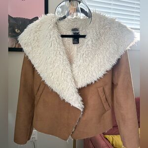 Me Jane Brown Teddy Jacket with Cream Fur Collar
